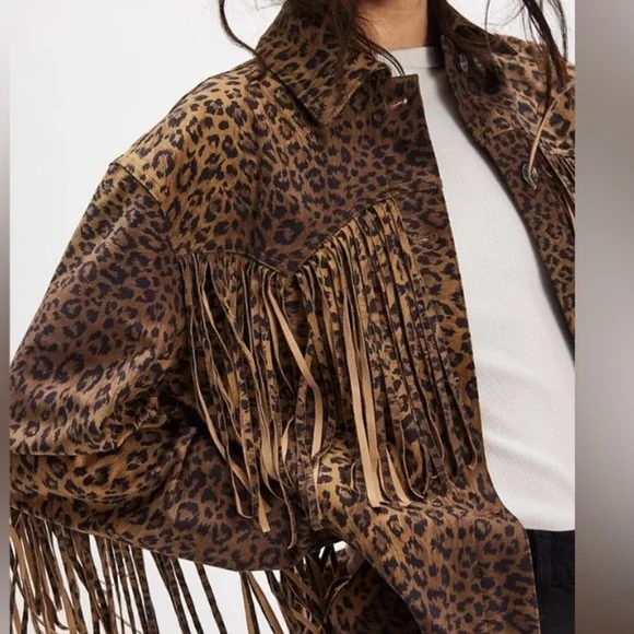 Free People Leopard Print Fringe Jacket in Brown - Picture 4 of 11